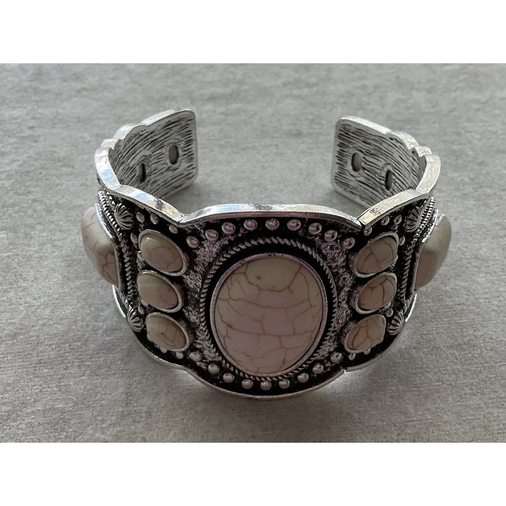 Southwestern-style silver-tone cuff bracelet Faux White Stones Vintage Estate